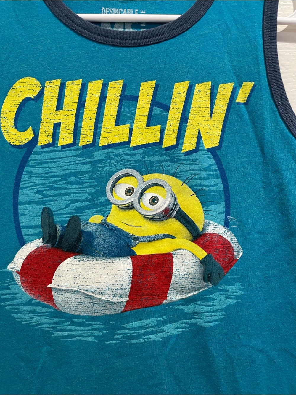 Despicable Me Minions Tank Top Kids M Blue Teal Chillin Graphic Shirt Summer - Picture 4 of 6